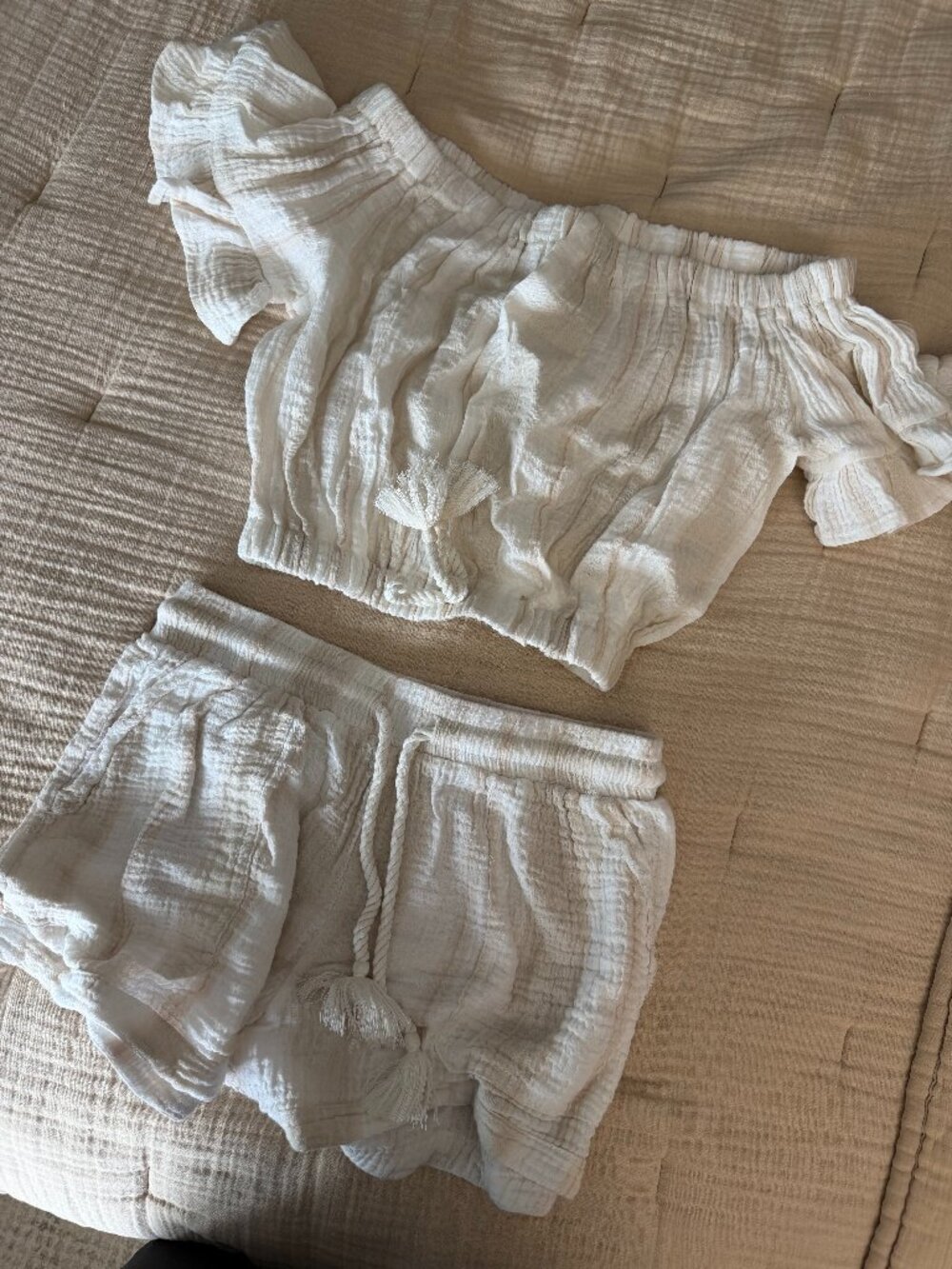 White Linen 2-Piece Beach Set | Textured Shorts + Top